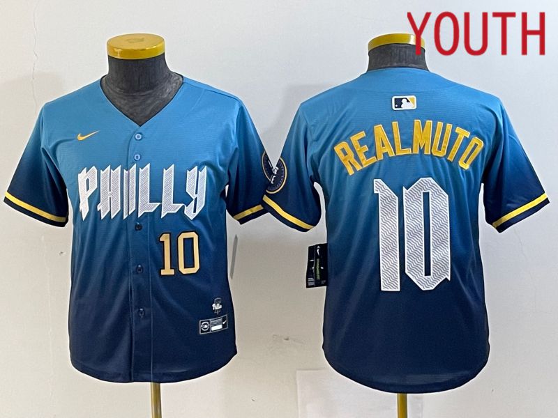 Youth Philadelphia Phillies #10 Realmuto Blue City Edition Nike 2024 MLB Jersey style 2->youth mlb jersey->Youth Jersey